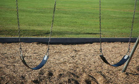 Two swings with grass backgroundの写真素材