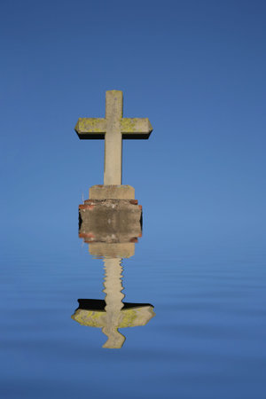 Beautiful cross at the Santa Barbara Mission in Californiaの写真素材