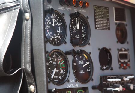 Closeup of part of the instrument panel in a helicopter cockpitの写真素材