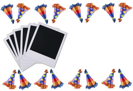 Holiday party hats bordering old film blanksの写真素材