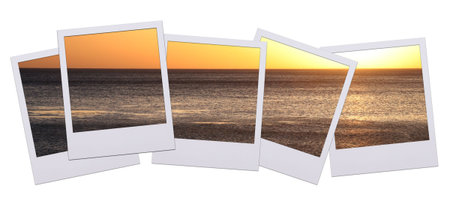 Panorama of pictures with sunset isolated on white background