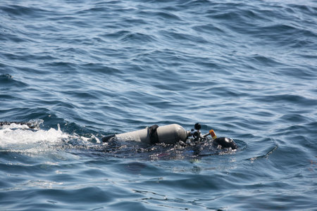 Single scuba diver enjoying the natural ocean