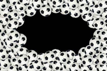 Soccer ball border with black copy space background in the centerの写真素材