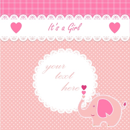 Cute girl baby elephant announcement cardのイラスト素材