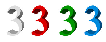 3D digits_3; four colors available: white, red, green, blue