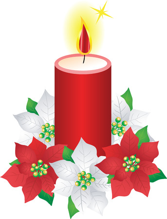 Christmas candle and poinsettia flowersのイラスト素材