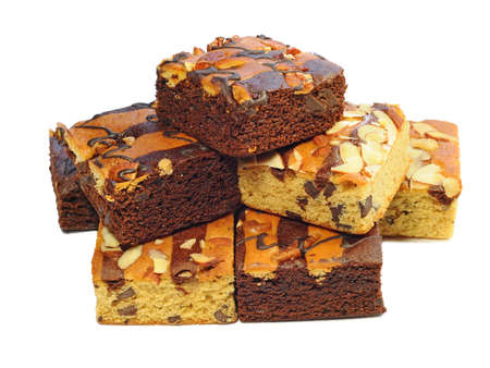 brownie cake on white background, cookie with roasted nuts, almonds and chocolateの写真素材