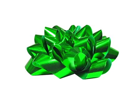 Green bow isolated on white background, for Christmas, birthday anniversary or Valentine presentsの写真素材