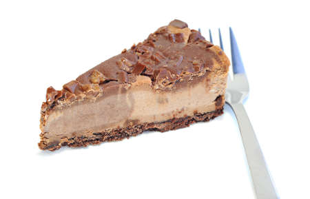 Dessert - Delicious cheesecake with chocolate, on white backgroundの写真素材