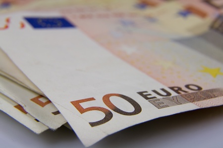 Macro of an euro banknote. Focus on the valueの写真素材