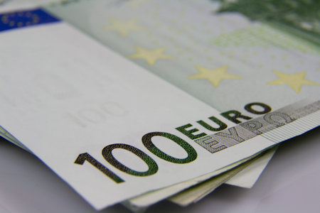 Macro of an euro banknote. Focus on the value