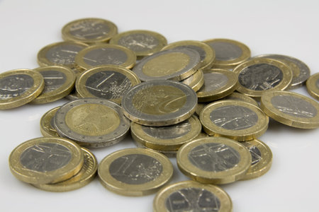 European currency coins on a white background