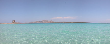 Panoramic view of La Pelosa beach in Sardinia (Italy)の写真素材