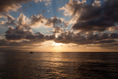 Sunset shot over Aeolian Islands in front of Calabriaの写真素材