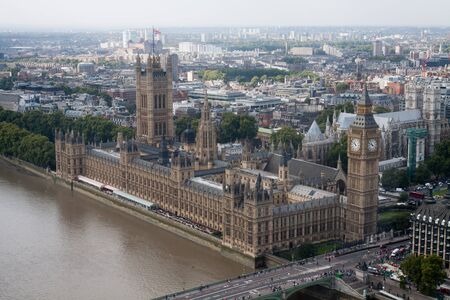 Aerial view of Houses of Parliament building in Londonの写真素材