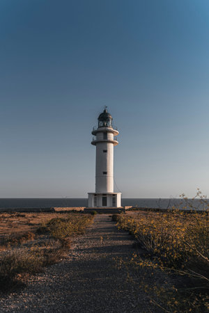 Front view of lighthouse in Formenteraの写真素材