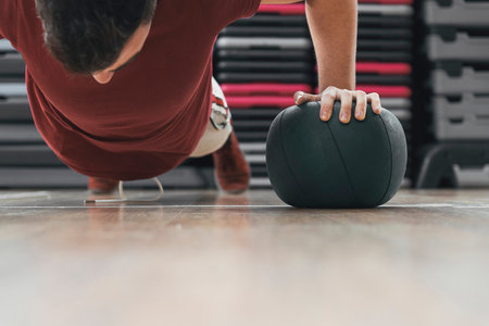boy exercising with ball in the gym