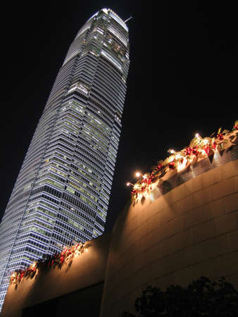 Skyscraper in Hong Kong at Christmasの写真素材