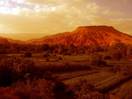 Oasis in sepia or a Martian colony?