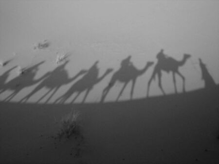 Shadow of a caravan in B/Wの写真素材
