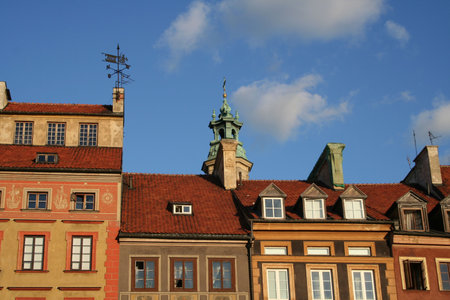 Roofs of old apartments in Warsaw's Old Town squareの写真素材