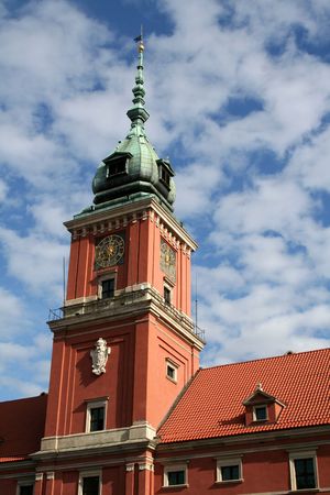 The clocktower of the Royal Palac (Palac Krolewski) in Warsaw, Polandの写真素材