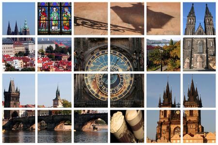 Fabulous Prague Collage with famous landmarks and views presented on a huge latticeの写真素材