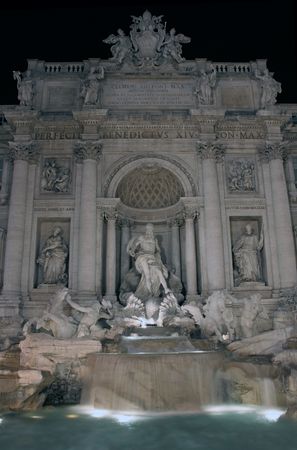 Rome's famous Trevi Fountain (Fontana di Trevi) at nightの写真素材