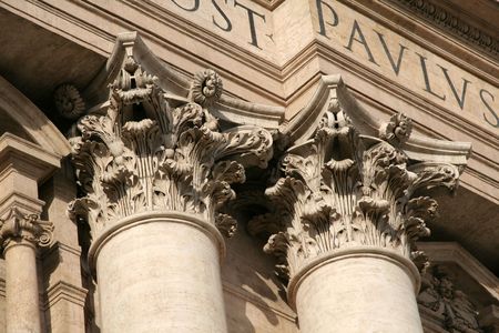 Ornate corinthian columns of St. Peter's Basilica in Vatican Cityの写真素材