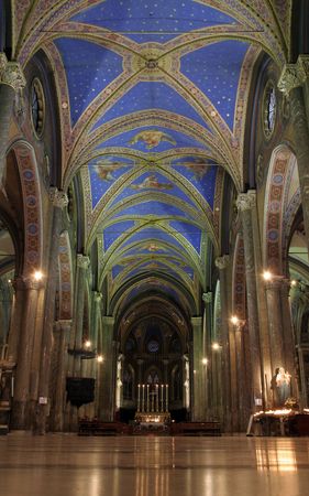 Gothic interiors of Church of Santa Maria Sopra Minerva in Romeの写真素材