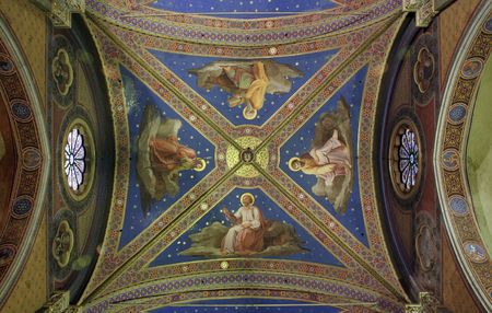Beautiful gothic ceiling frescos in Church of Santa Maria Sopra Minerva in Romeの写真素材