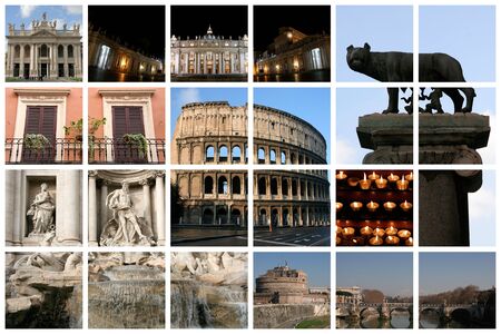 Fabulous Rome collage with famous landmarks and views presented on a huge latticeの写真素材
