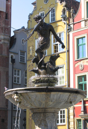 Neptune's Fountain in the Old Town in Gdansk, Polandの写真素材