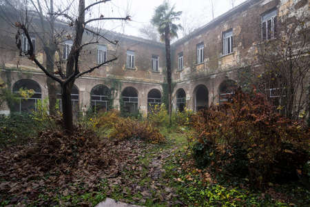 A picture of an abandoned and scary psychiatric hospitalの写真素材