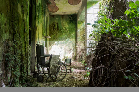 A picture of an abandoned visiting room in a psychiatric hospitalの写真素材