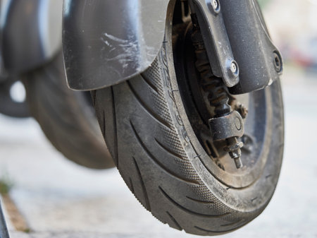 A picture of a detail of some electric scooterの写真素材