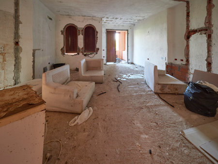 A photo of a view of an abandoned hotelの写真素材