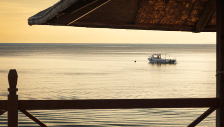 A beautiful picture of the sea at the sunsetの写真素材