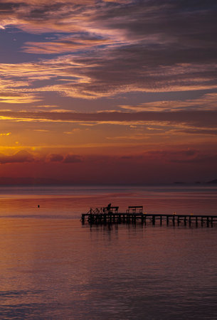 A beautiful picture of the sea at the sunsetの写真素材