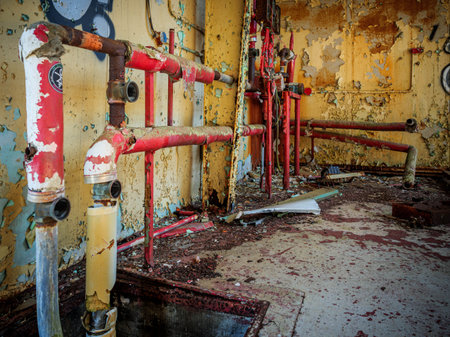 A photo taken inside an abandoned military baseの写真素材