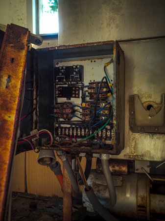 A photo of details of abandoned electrical devicesの写真素材