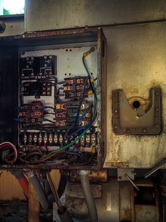 A photo of details of abandoned electrical devicesの写真素材