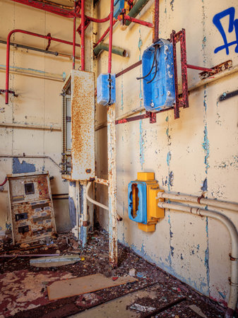 A photo taken inside an abandoned military baseの写真素材