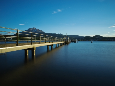 Jetty in the evening sunlightの写真素材