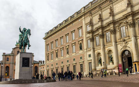 Stockholm, Sweden- February 2020: Royal palace enter, horse statueのeditorial素材