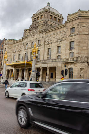 Stockholm, Sweden- February 2020: city street traffic, opera buildingのeditorial素材