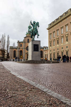 Stockholm, Sweden- February 2020: Royal palace enter, horse statueのeditorial素材