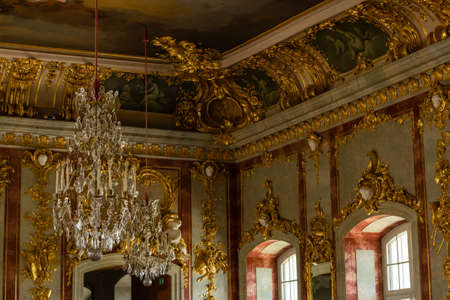 Bauska, Latvia- August 2019: Rundale palace beautiful decoration hall in baroque styleのeditorial素材