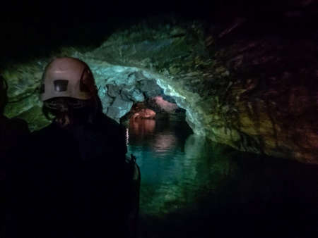 Georgia- April 27 2018: cave boat trip, see the lightのeditorial素材