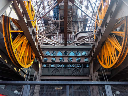 Paris, France- July 7 2018: Eiffel Tower escalator from insideのeditorial素材